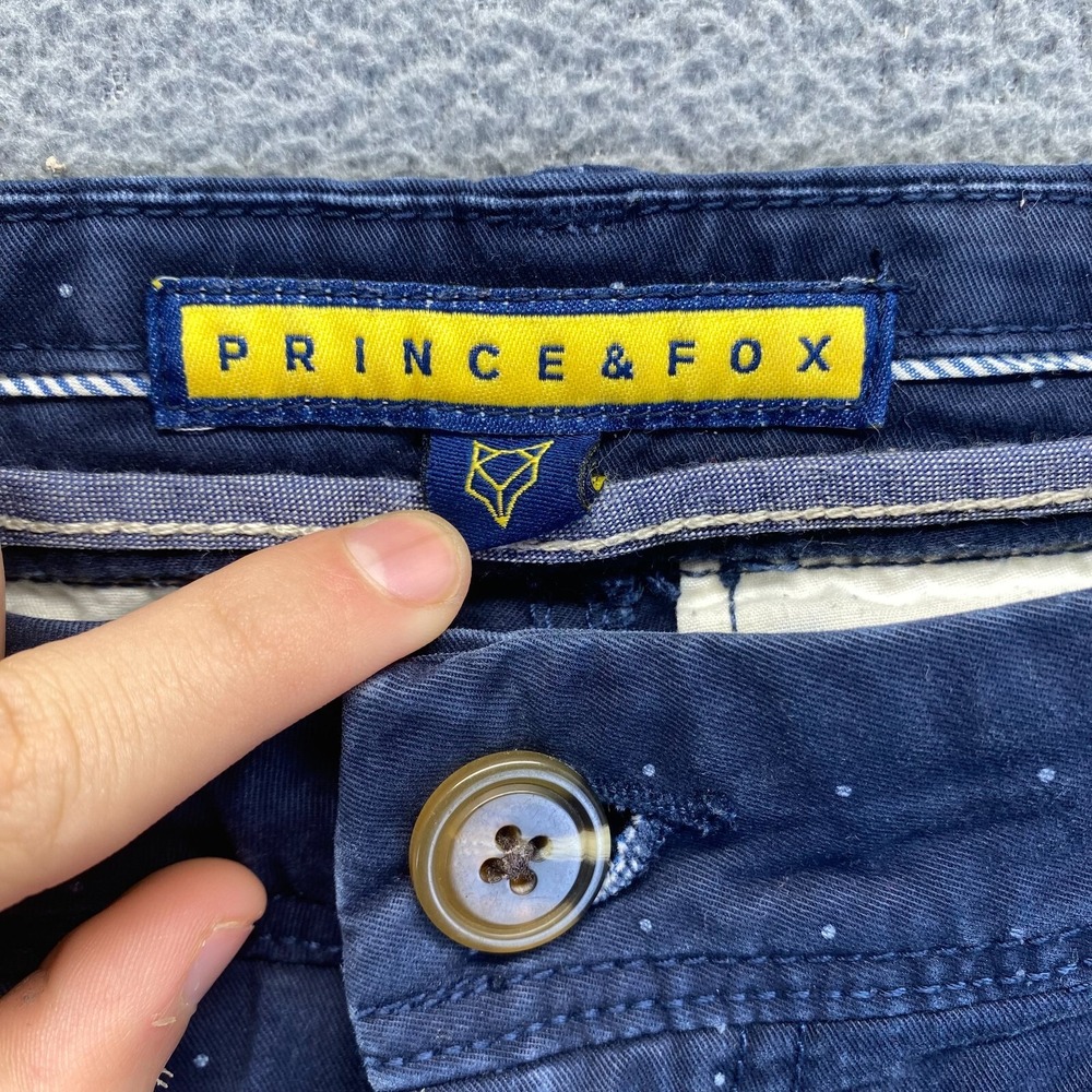 PRINCE & FOX Blue Slim Classic Chino Shorts Zip Fly Pockets Mens Size 31 - Picture 3 of 16